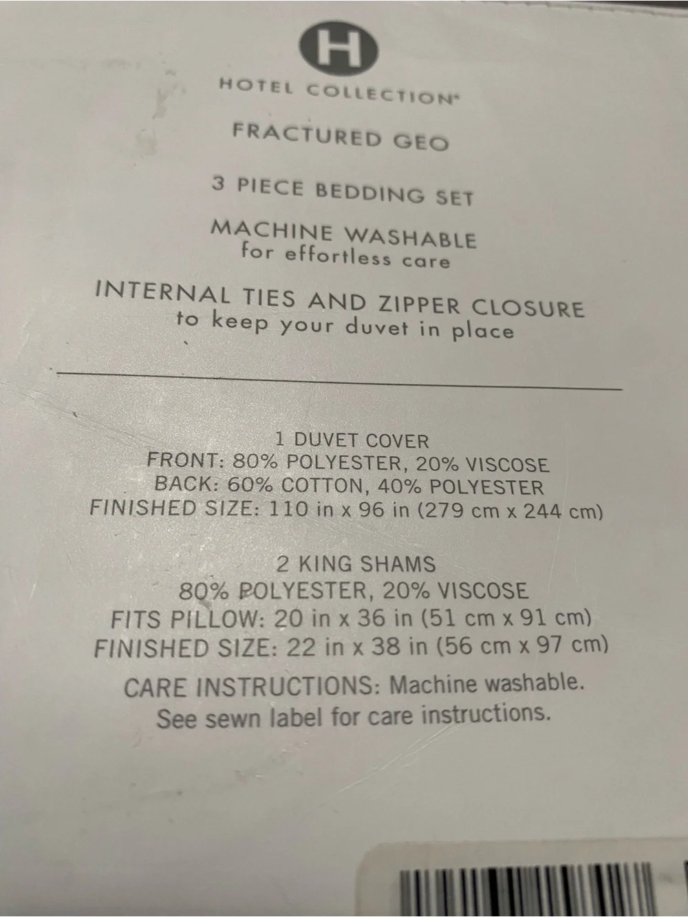 Hotel Collection Fractured Geo KING Duvet Cover & Shams Set White.